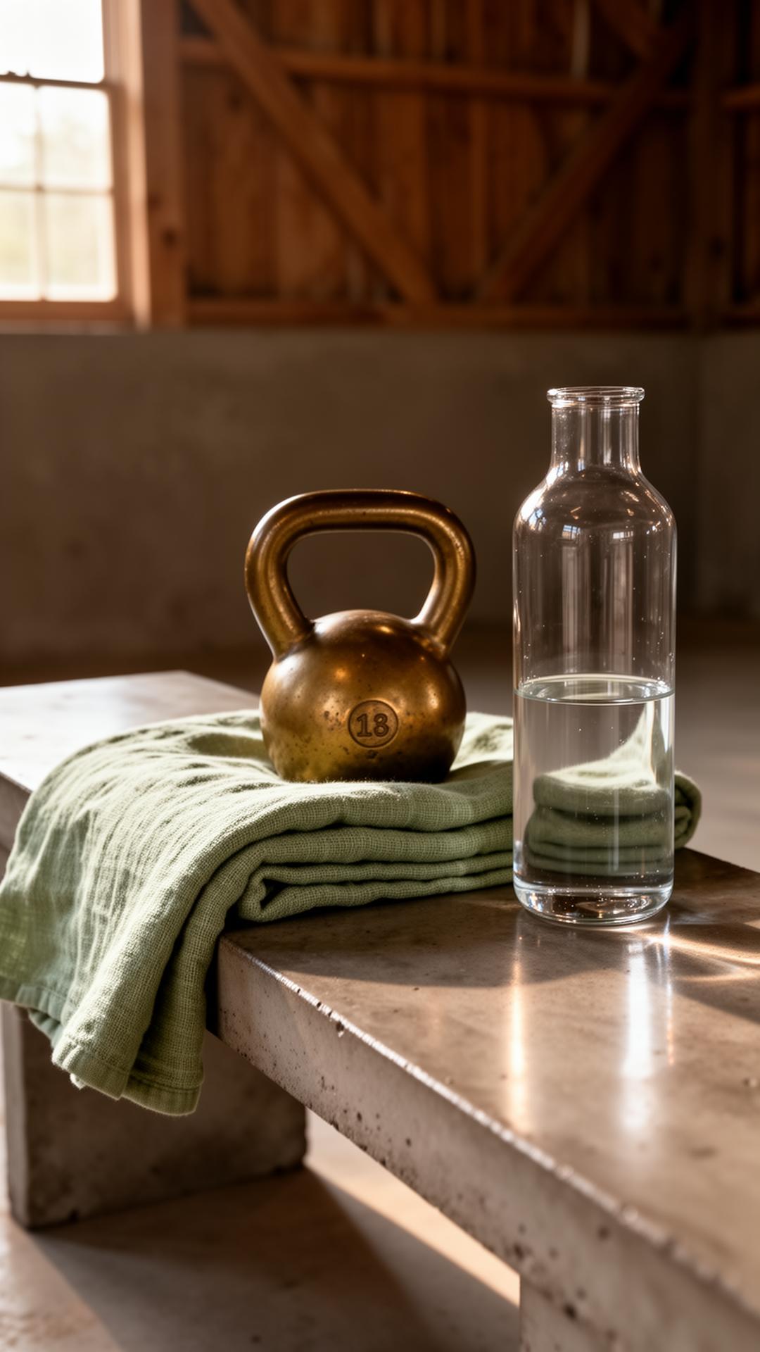 Sage linen and brass kettlebell
